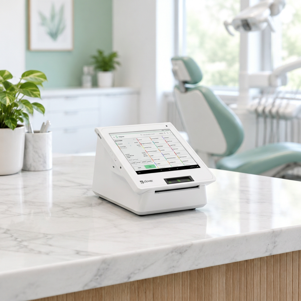 Clover Mini countertop payment terminal at a dental front desk