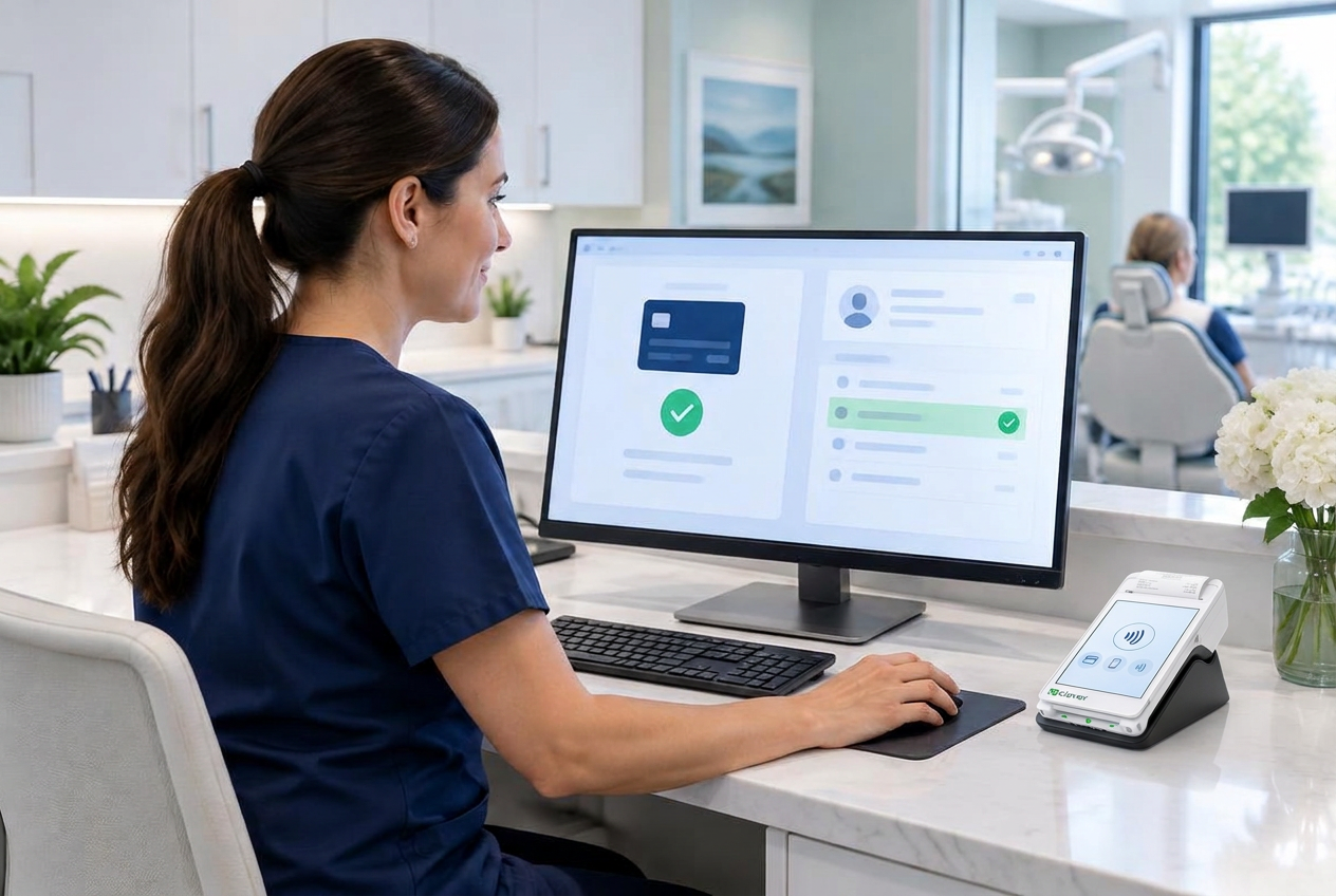 Dental administrator reviewing an automatically posted patient payment